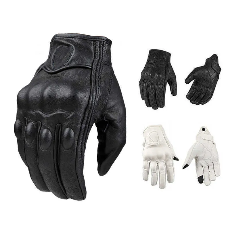 Nouveau rétro en cuir véritable moto gants homme femmes écran tactile chèvre course gants d'équitation MX ATV course Guant Motocross H1022