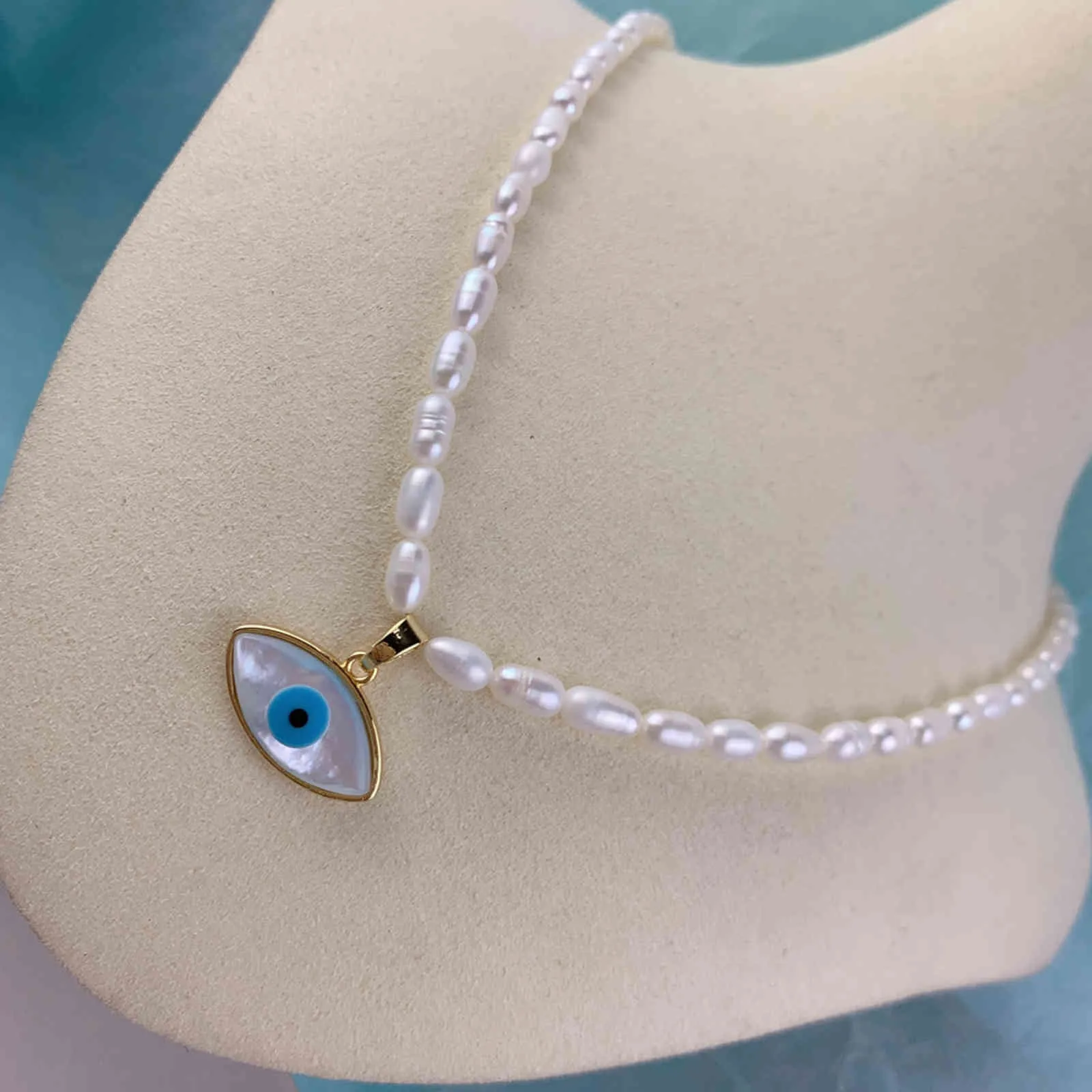 Naturel mauvais œil collier mode nacre coquille pendentif colliers de perles pour les femmes 2021 cadeaux bijoux