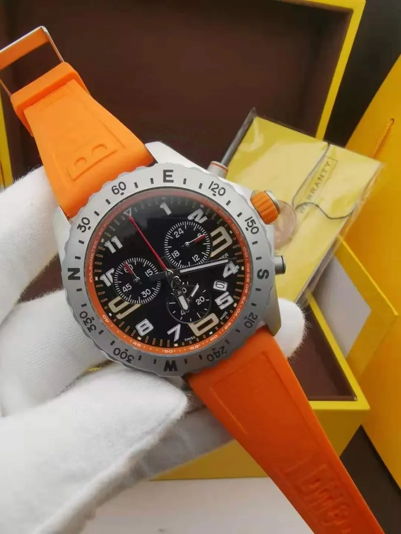 2021 novas chegadas relógio masculino quartzo cronômetro relógios de aço inoxidável mostrador preto homem cronógrafo relógio de pulso 48mm pulseira de borracha b18330u