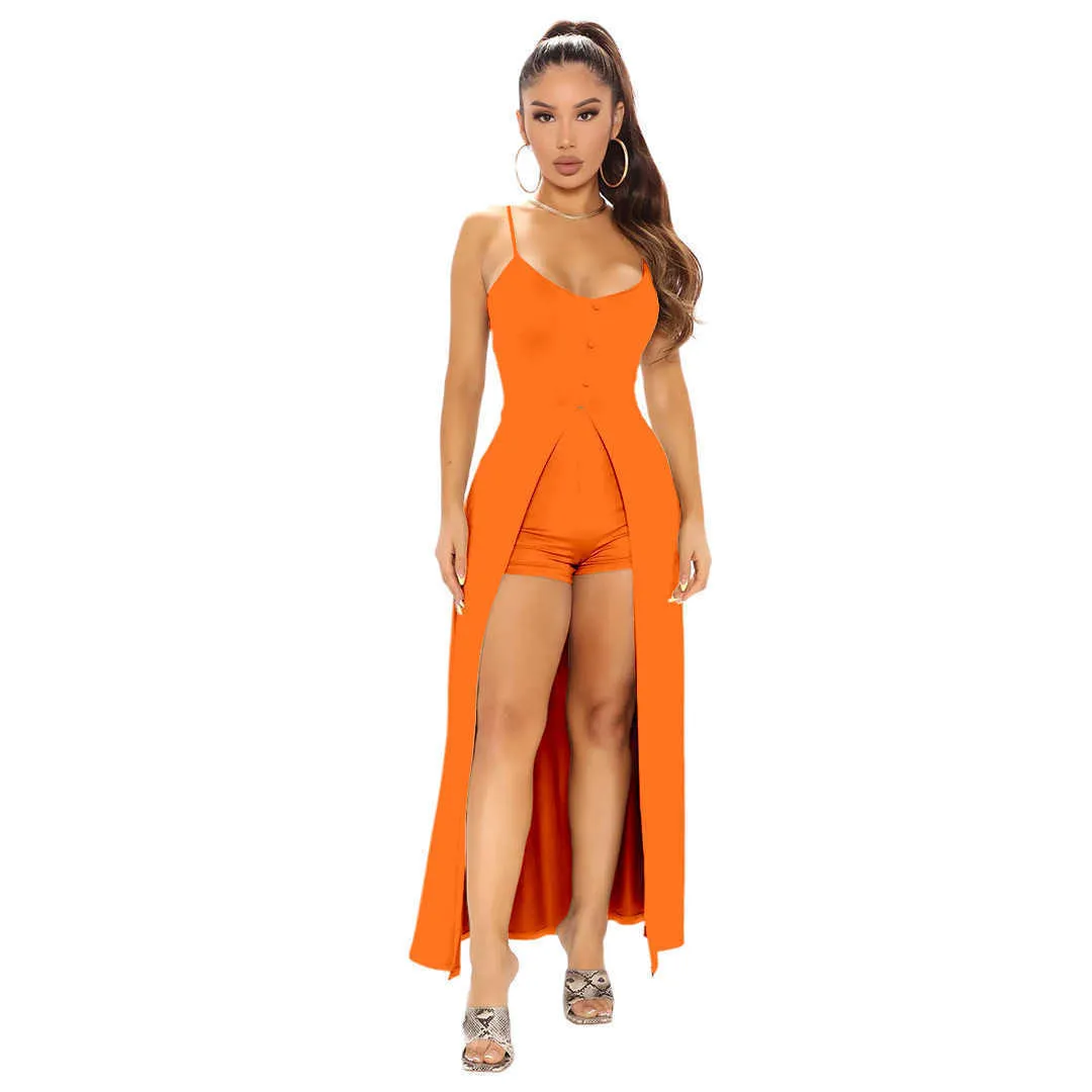 Women 2 Two Pieces Dress Sexy Solid Color Suspender Split Tops And Shorts Outfits Fashion Nightclub Wear Summer Pants Suit Plus Size