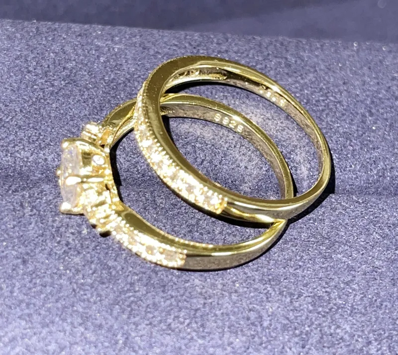 14K 옐로우 골드 2.0 캐럿 다이아몬드 반지 여성을위한 럭셔리 약혼 anillos CZ 보석 925 실버 웨딩 밴드