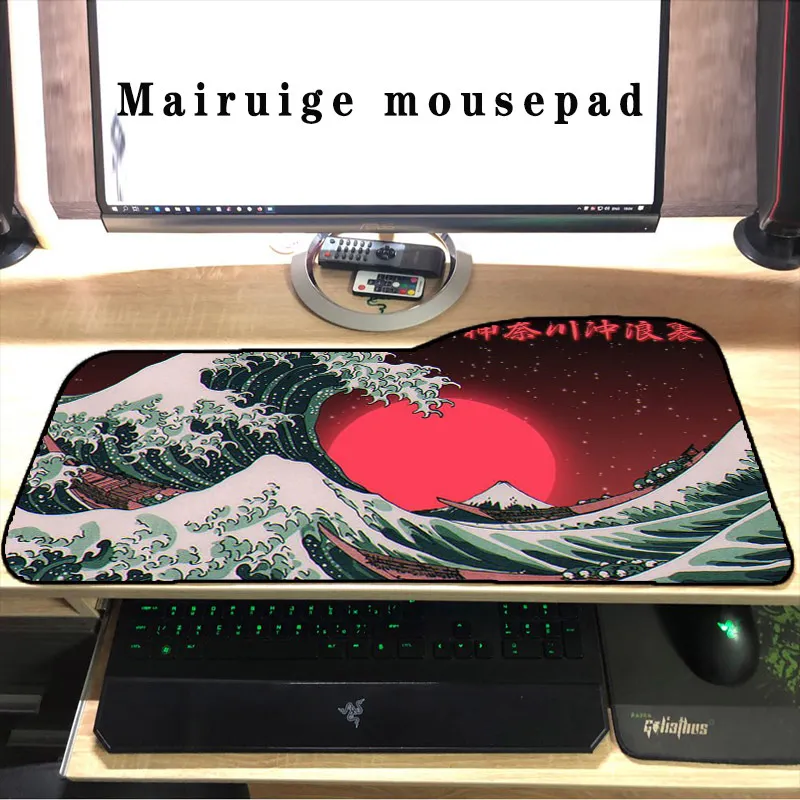 Japan Art Great Wave RGB Gaming Mousepad Large LED Lighting Mouse Desk Pad Rubber Keyboard Mat Various Sizes DIY