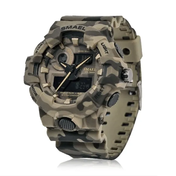 새로운 위장 군사 시계 Smael 브랜드 스포츠 시계 Led Quartz Clock Men Sport Wristwatch 8001 Mens Army Watch 방수 x0522179