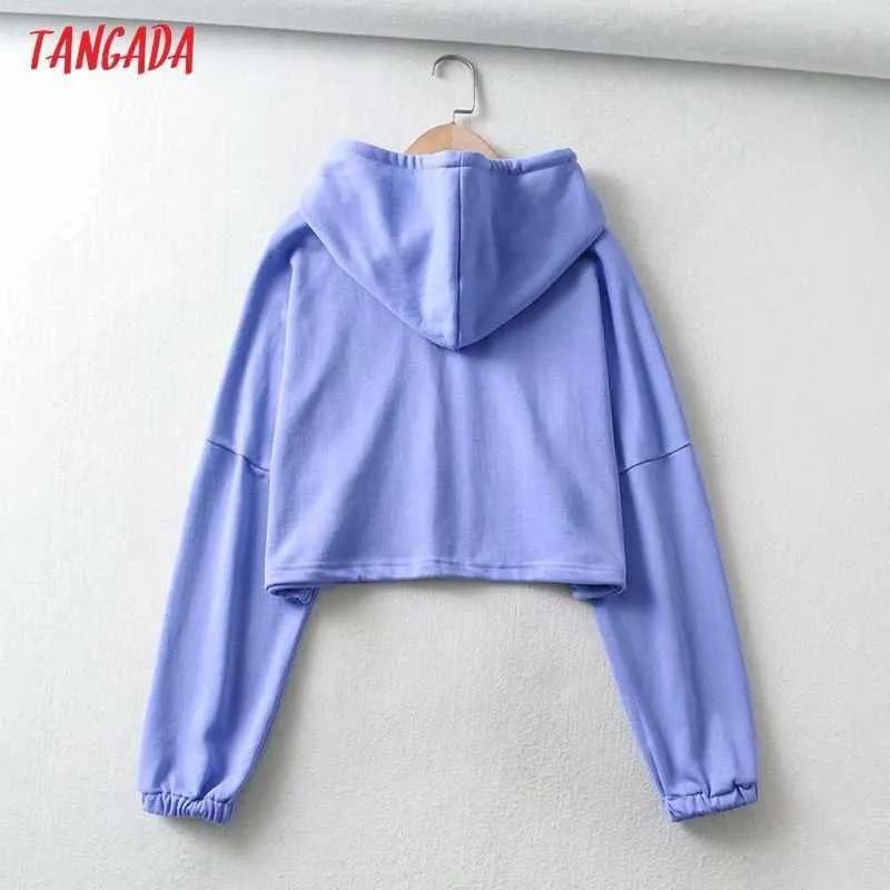 Tangada Women Candy Color Crop Hoodie Sweatshirts 2021 Oversize Ladies Pullovers Hooded Tops 2T16 Y0820