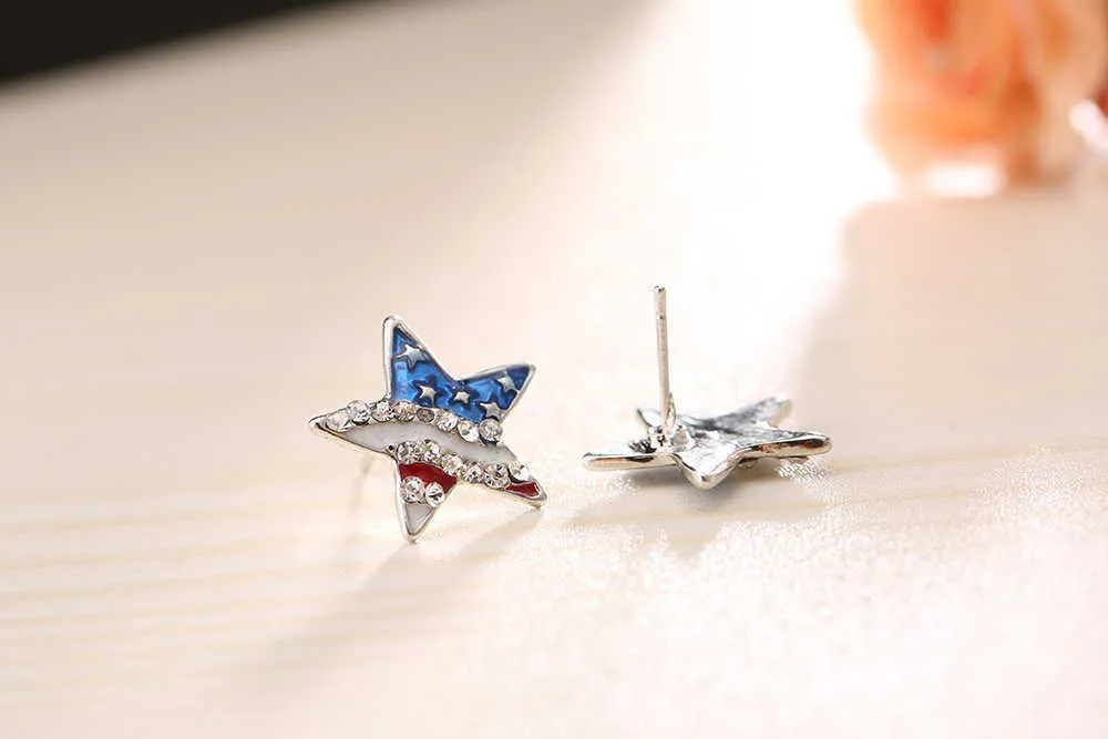 Rhinestone stjärna kärlek hjärta amerikanska flaggan öron piercing studs örhängen för kvinnor smycken gåva x0709 x0710