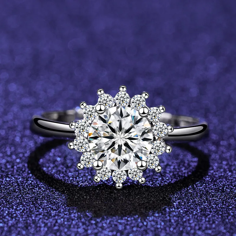 Joyería Sun flor forma traje Stud 925 plata esterlina moda lujo pendientes colgante collar mujeres anillos con caja de regalo