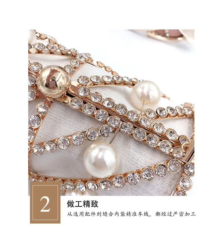 Bolsos de mano para mujer, diseñador de lujo, perla de cristal, ahuecado, bolso de mano tipo jaula, bolso cruzado con cadena de marca famosa para boda ZD2119