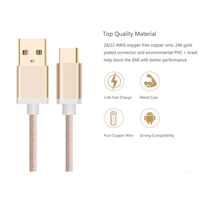 Câbles de téléphone portable USB 3.1 Type C câble de Charge de synchronisation de données pour ZTE Nubia M2 Play/Z17 mini/Z11 miniS NX549J