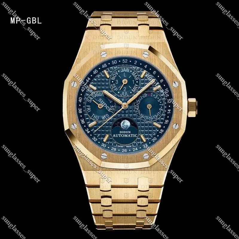 DIDUN Relojes para hombre Top Automatic Gear S3 Reloj dorado Reloj de pulsera resistente al agua con fase lunar Pulsera de acero inoxidable 269P