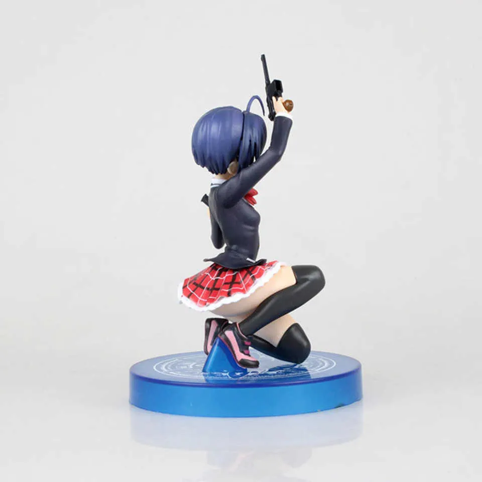 15cm Love Chunibyo Other Delusions anime figurine Takanashi Rikka Holding a gun Changeable face PVC figure toys for kids Q07225822682