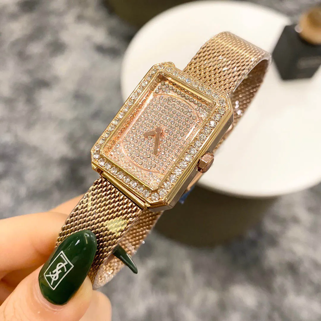 Popular Casual Top Brand quartz wrist Watch for Women Girl Crystal Rectangle style metal steel band Watches CHA43274u