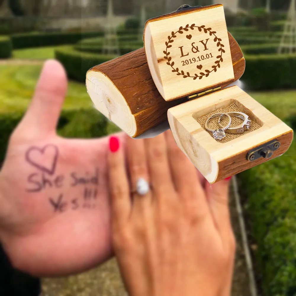 1 PZ scatola anelli Foresta Retro cerimonia di scambio personalizzata Sposi matrimonio matrimonio decorazione festa a sorpresa porta anelli T200827