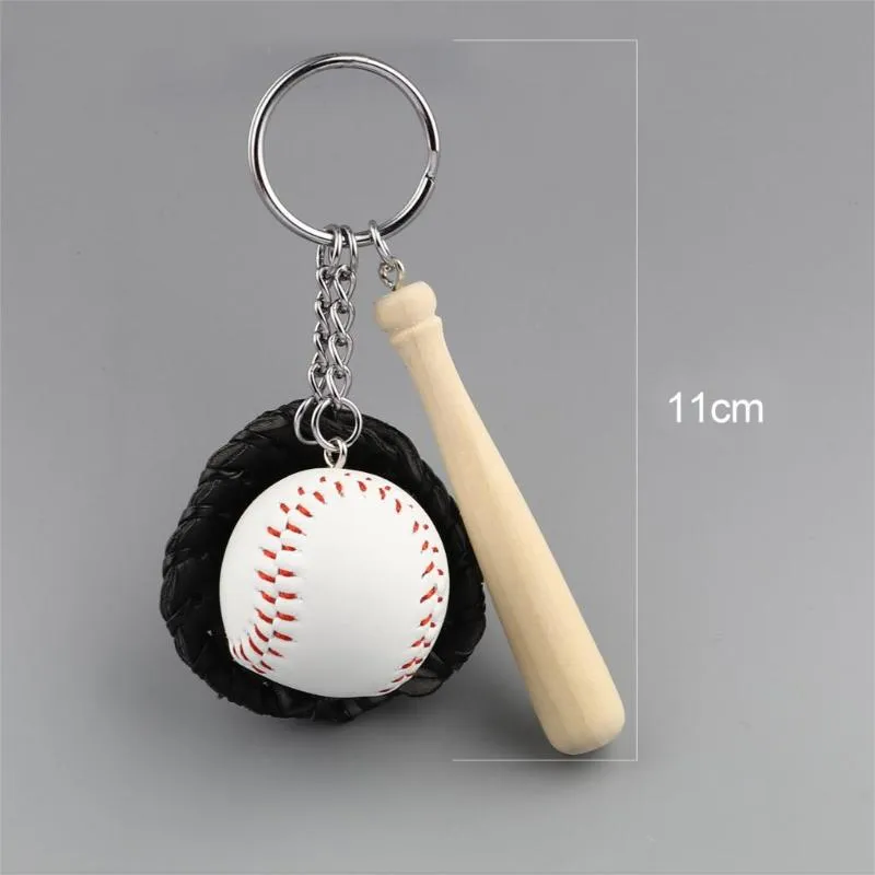 Keychains Mini luva de beisebol de três peças de madeira de madeira de batente de batente de madeira de carros esportivos para homens para homens homens 11cm 1 pedaço2790
