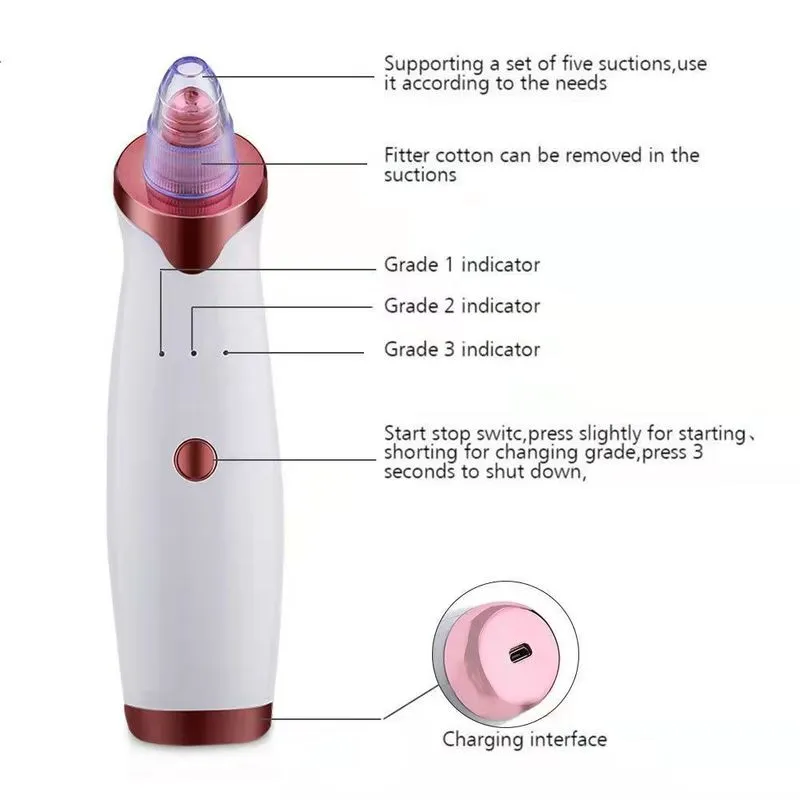 Blackhead Remover Electric Pore Cleaner Face Deep Nose T Zone Acne Pimple Removal Vacuum Suction 26