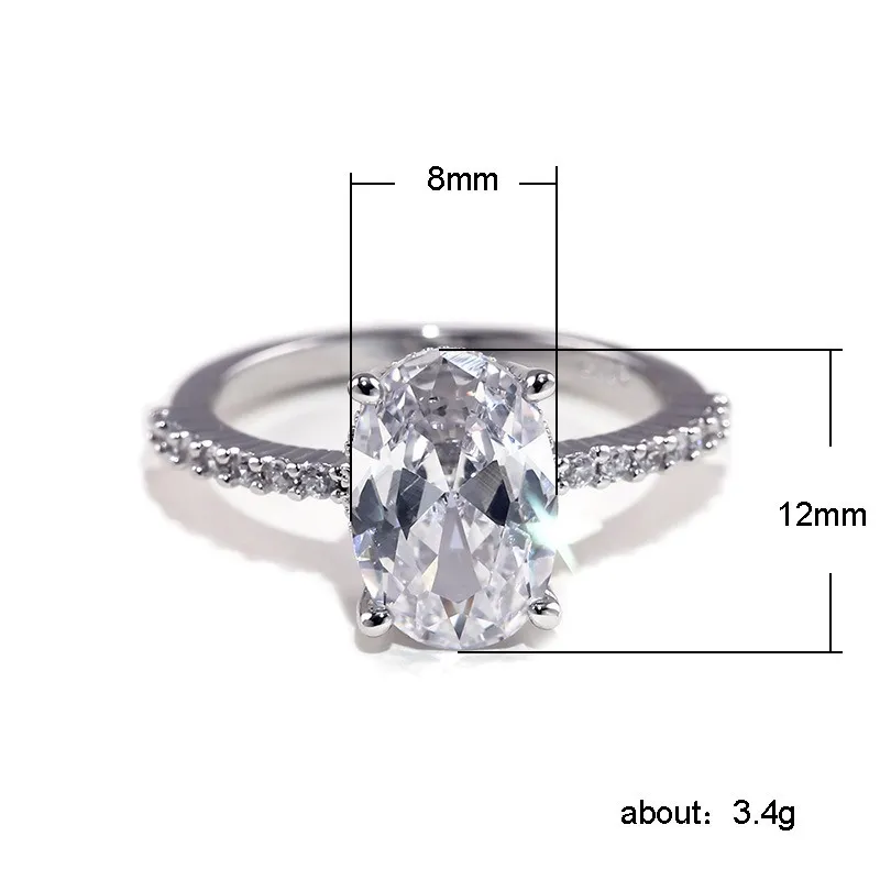 Кольцо с цирконом большого овальной огранки, кольцо с микро-асфальтовым покрытием CZ 925 для женщин, ювелирные изделия, серебряные женские кольца Wedding8827535