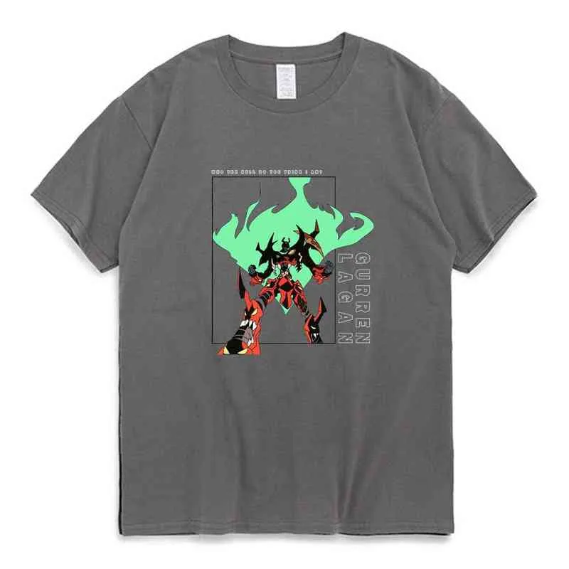 애니메이션 요코 Littner 남성을위한 Guren Lagann T 셔츠 Guren Lagan 불꽃 로봇 만화 그래픽 인쇄 반팔 티셔츠 탑스 G220223