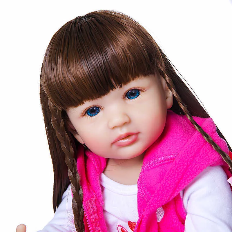 NPK 55CM Girl gift full body silicone reborn toddler girl doll lifelike real soft touch bath toy Anatomically Correct Q0910