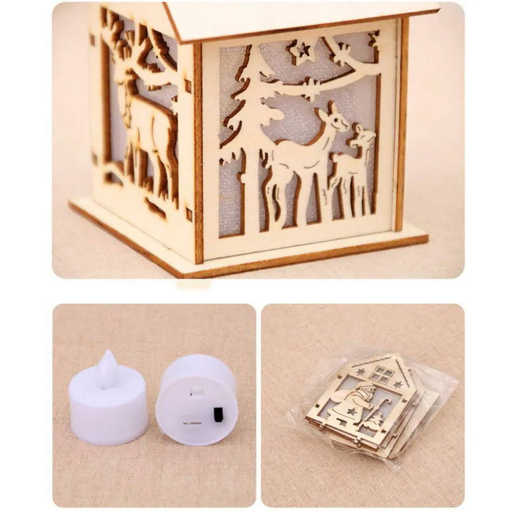 Festival Led Light Wood House Christmas Tree Decorations For Home Nice Illuminated Wooden DIY Gift Window Decoration Y201020