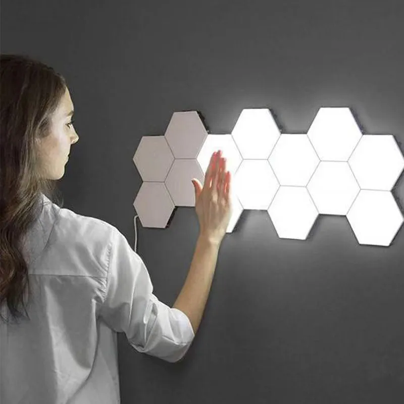 3/5/DIY Wall Lamp Touch Switch Quantum LED Hexagonal Lamps Modular Creative Decoration White Lampara Home Decor300A