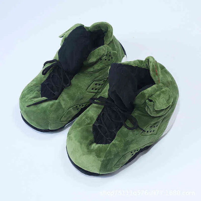 Pantofole da casa da donna invernali Pantofole da donna piatte in cotone caldo con lacci verdi Pantofole scarpe da casa infradito da donna 211211