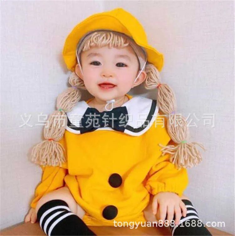 Прибытие Baby Kids Girl Block Block Bucket Hat Spring Летние Детские Девушки Длинные Волосы Копил Косцем Парик Парик Hat Cap Yellow 210713