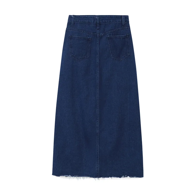 Długa dżinsowa spódnica kobiety wiosna jesienna vintage elegancka swobodna wypoczynek Aline High Wasit Hipster Split Dżinsy Kobieta 210311