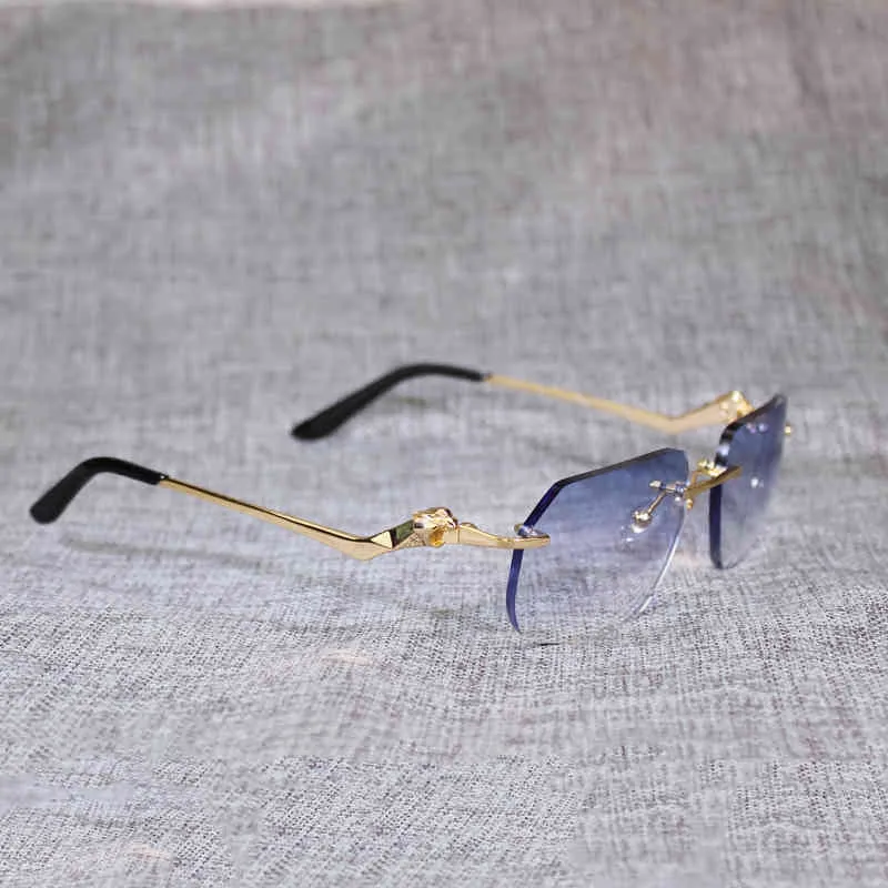 Vintage Rimls Solglasögon Män Leopard Style Ny linsform Kvinnor Skugga Clear Gals Ram Reading Gafas för utomhus 120