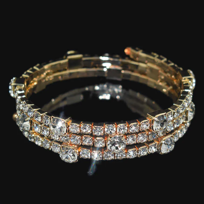 Bracelets de manchette en cristal de mode pour femmes strass argent plaqué 3 rangées bracelet bracelet de mariage bijoux de mariée fille cadeaux Q0719