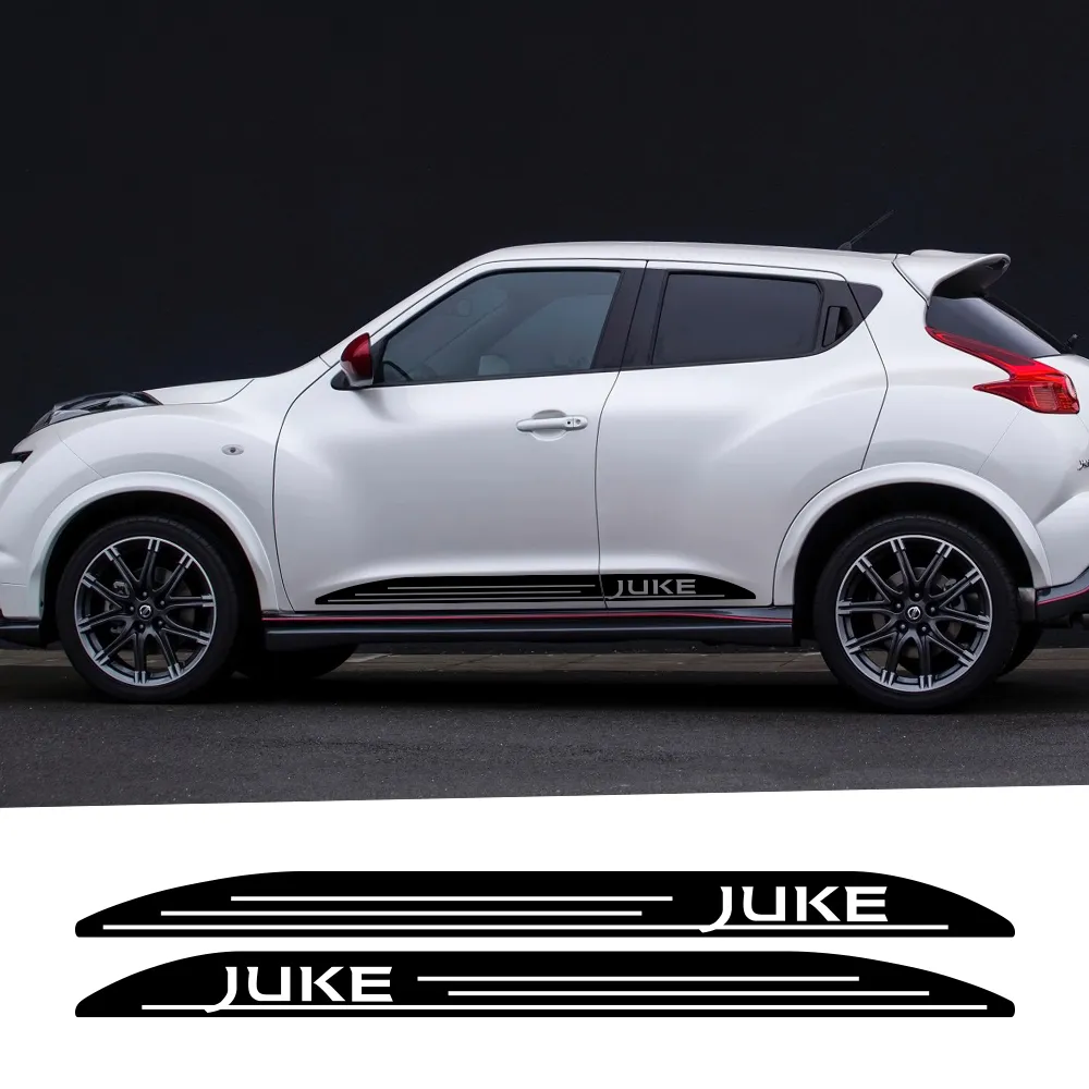 2 peças para Nissan JUKE NISMO Adesivos de saia para porta de carro, ambos os lados, corrida, esporte, à prova d'água, estilo de carroçaria, ajuste, acessórios para carro259O