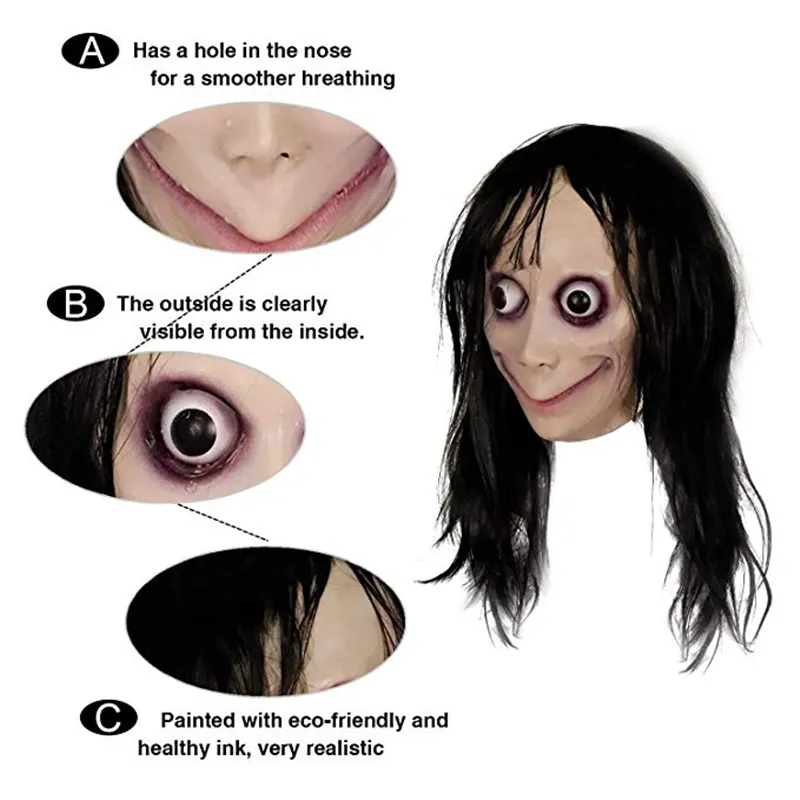 Hår skrämmande spel momo mask sterna cosplay rekvisita masker barn vuxna skräck skrämde spök hjälm latex mask fancy ball halloween party y166s