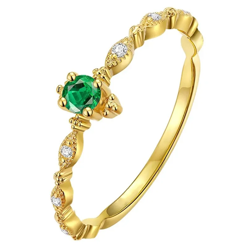 925 Sterling Silver Fashion Tail Ring Splate 14k Gold Diseño simple Emeralds Emeralds Accesorios de joyería de boda 2290284