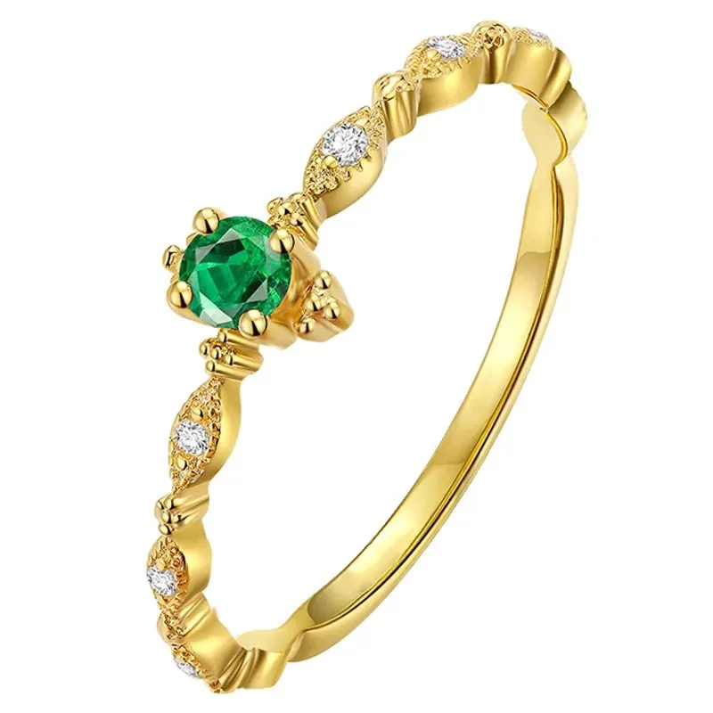 925 Sterling Silver Fashion Tail Ring Women Plating 14k Gold Simple Design Inlaid Emeralds Wedding Jewelry Accessories