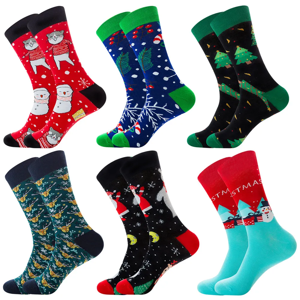 Christmas Socks Cotton Funny Men Graphic Socks Santa Claus Elk Snowman Cartoon Printing 2021 Christmas Gift