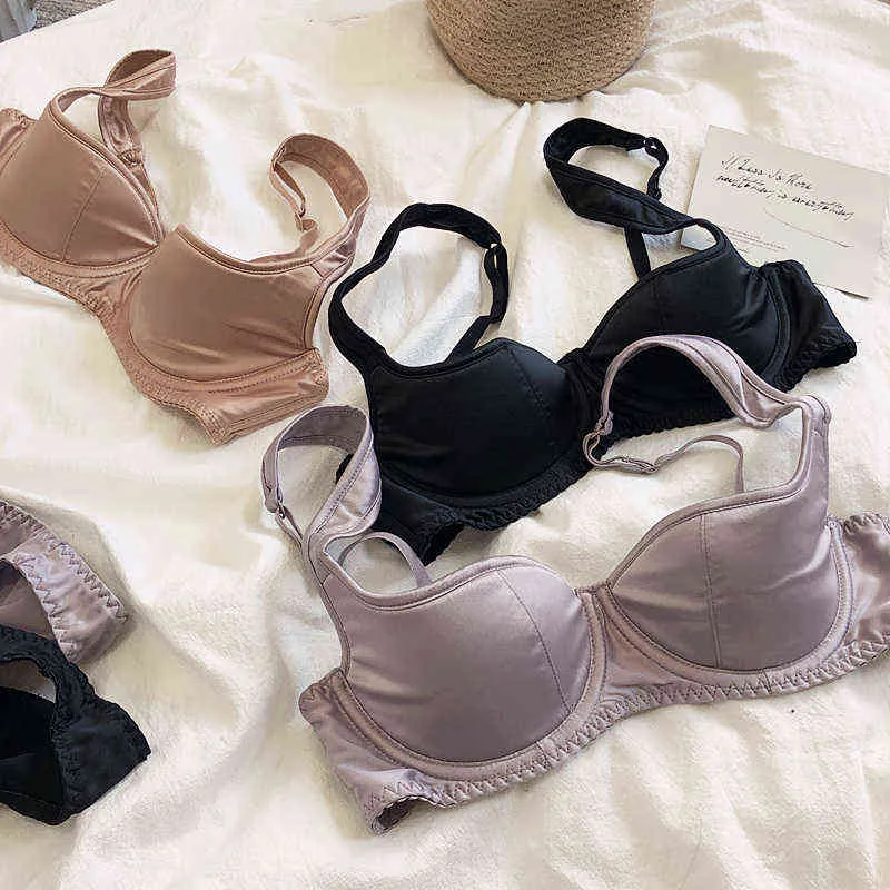 NXY sexy set NHKDSASA Dünne Tasse Sexy Glatte Und Spurlose Damen BH-Set Breiter Schultergurt Push-Up 1/2 Halbhöschen Dessous 1127