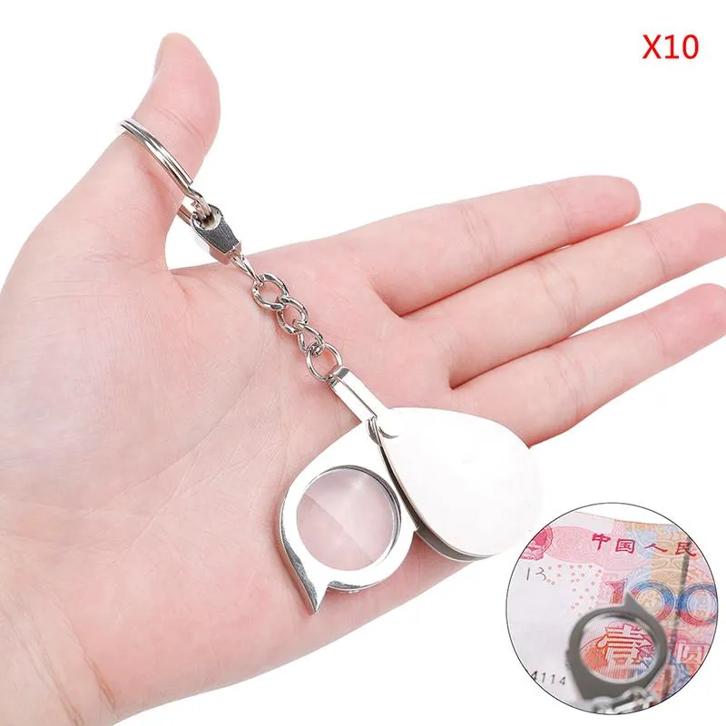 Keychains Handheld Loupe Folding Pocket 10X 15X Magnifier Magnifying Glass Lens With Keychain Portable Metal Silver Color277A