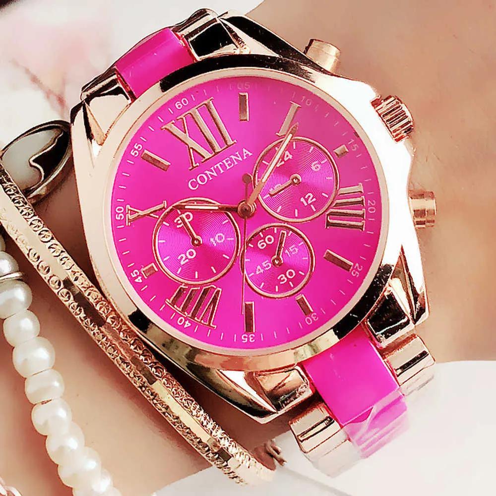 Ladies Moda Rosa Vestir Mulheres Relógios Luxuros Top Brand Quartz Watch M Style Relógio feminino Relogio feminino Montre femme 2102578