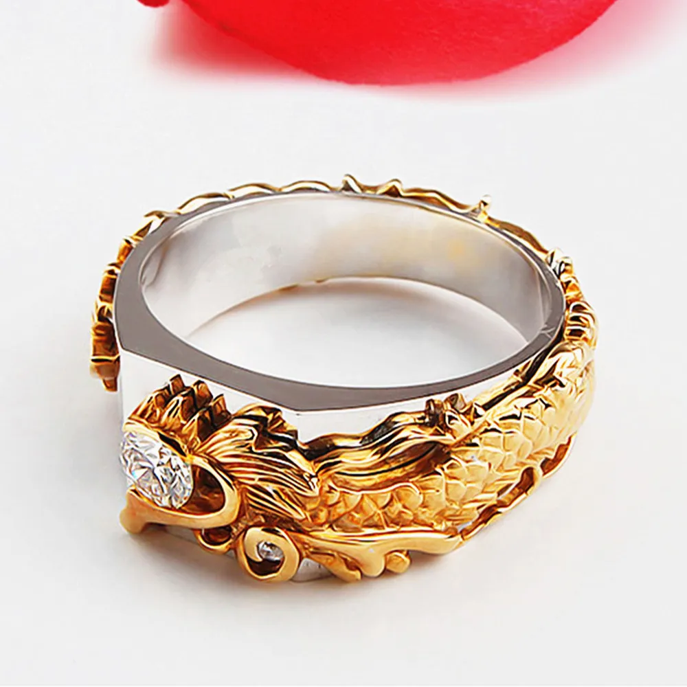 Mode dragon zircon diamants pierres précieuses anneaux pour hommes masculin or blanc argent couleur bijoux bague cool accessoires de fête