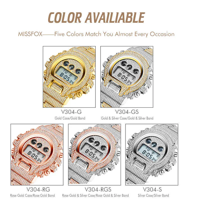 Missfox G Shock Shock Watchs Top Brand Brand Digital Watch Men Diamond Male Clock XFCS Classic Hip Hop a ghiaccio Orologio 210603323199