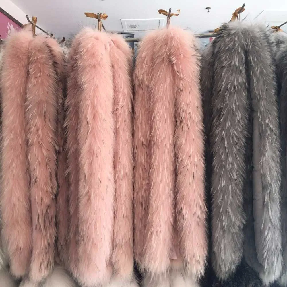 Furcharm Real Fur Collar 100% Genuine Raccoon Fur Scarf Winter for Women Men Clothes Collar Used Hot Selling H0923