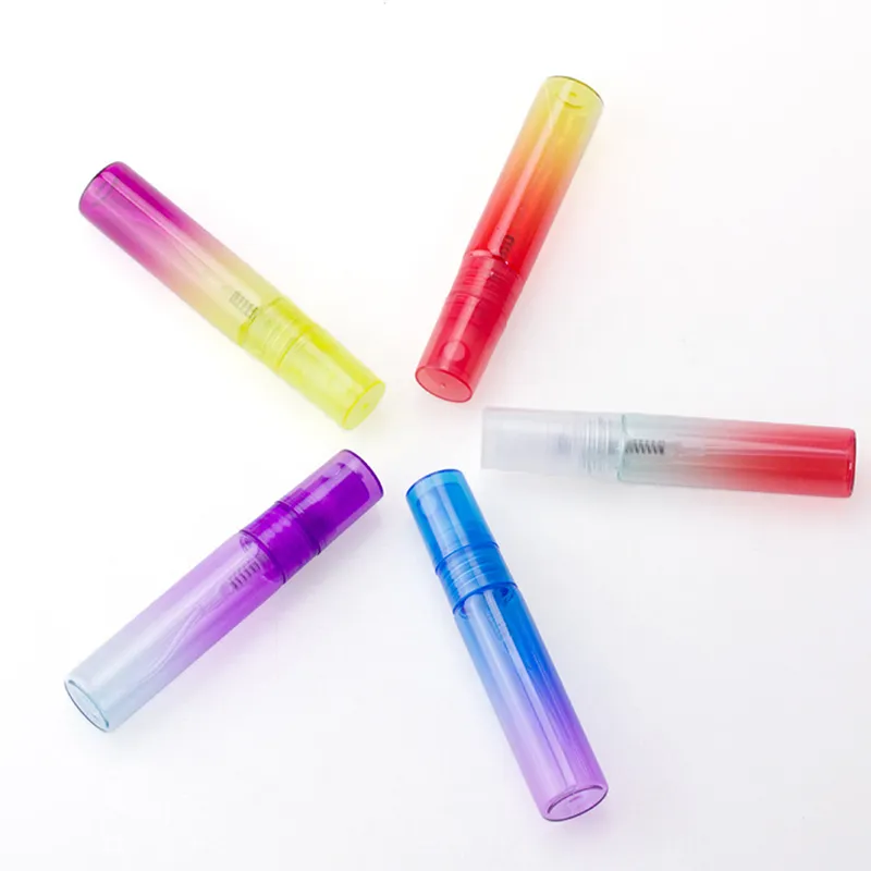 香水サンプルのプラスチックグラデーションカラーポータブル香水アトマイザーのための5ml * 100ピースの小さなスプレーボトル