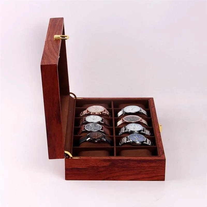 Boîtes de montres 12 grilles, boîte en bois, colonne à bulles, emballage rétro, rangement pour hommes et femmes, bijoux, cadeau de saint-valentin, 307S