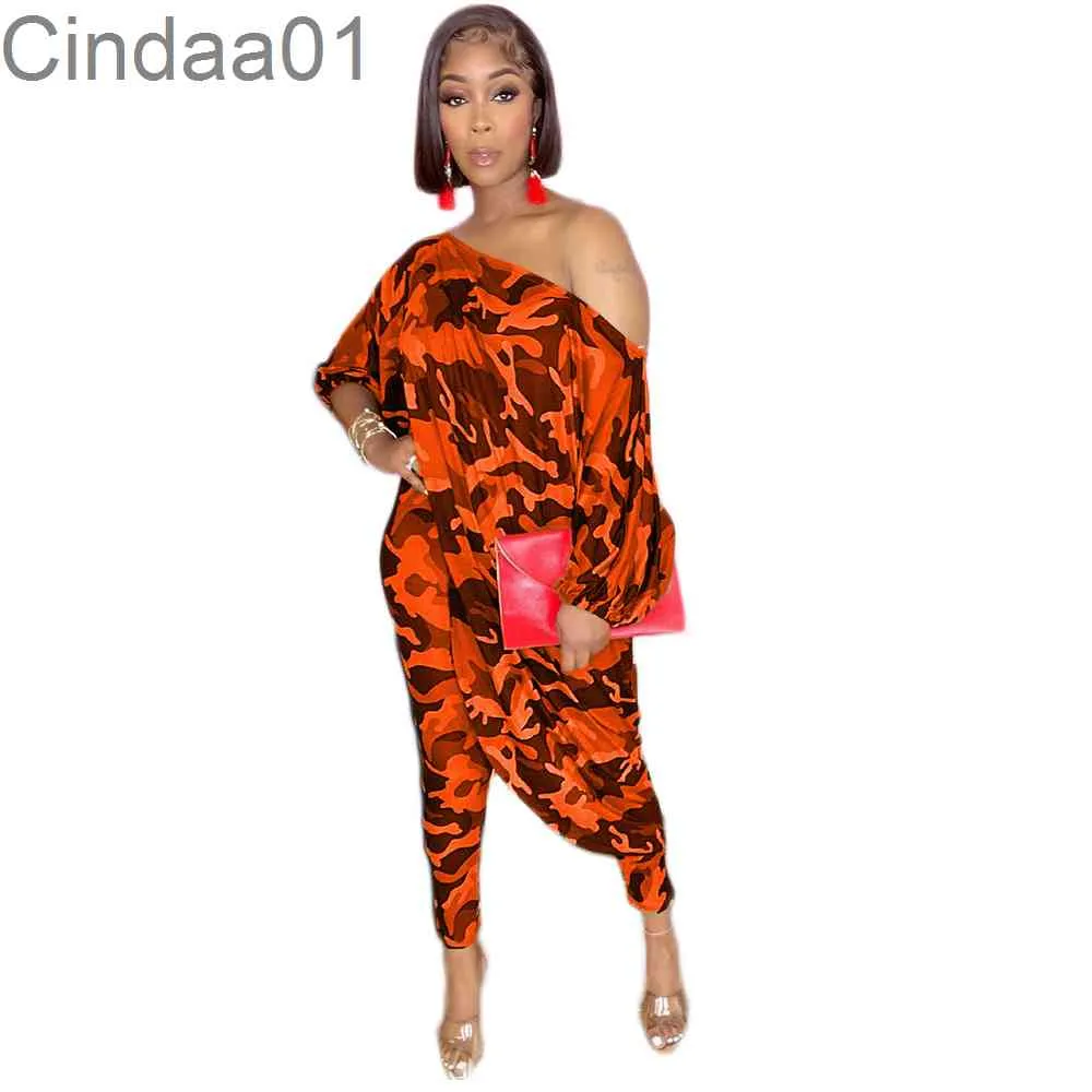 Women Loose Large Tracksuits Two Piece Set Designer Outfits Casual Leopard Print Slant Shoulder Pants Ladies Sportwear 11 Colours