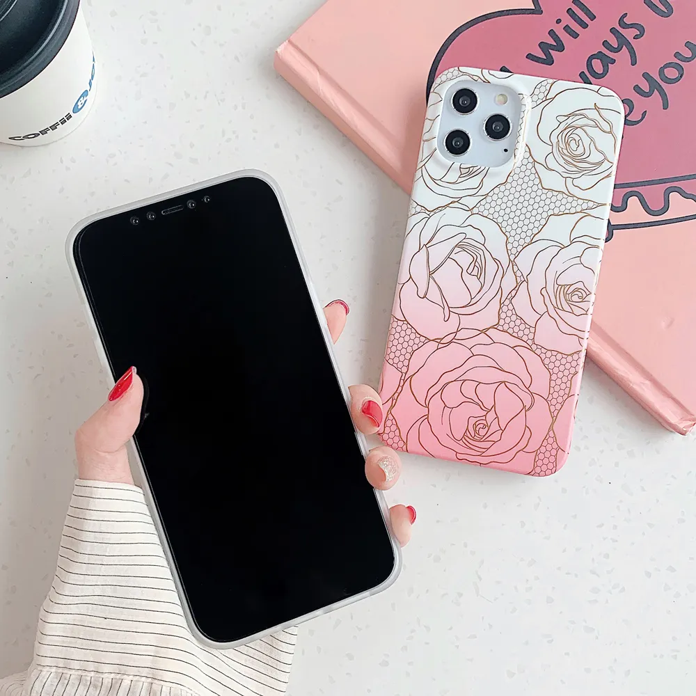 Placage Feuille Rose Fleur Téléphone étuis pour samsung Galaxy S21 FE S20Ultra S20FE A52 A72 A32 A51 A71 A42 Note 20 Coque Souple