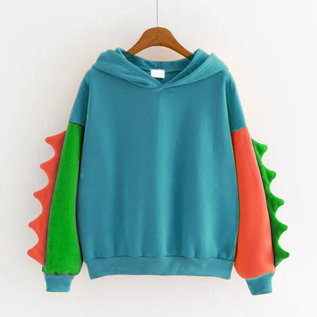 Mode Femmes Sweat Casual Imprimer À Manches Longues Splice Dinosaure hoodies Sweat Tops ropa mujer 201102