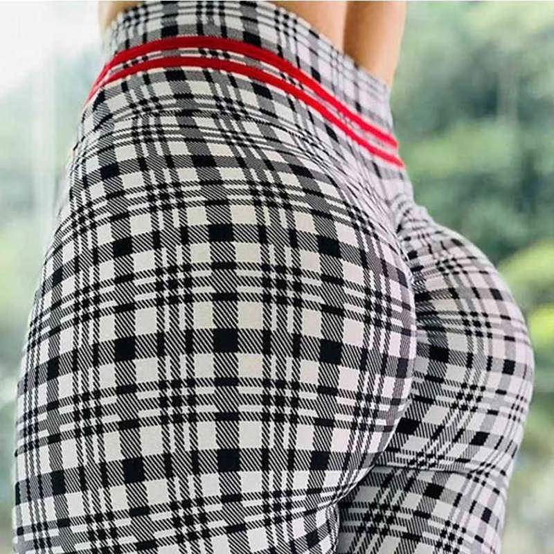 BlackArachnia Spandex 8% Leggings da allenamento ad alta elasticità le donne Push Up Legging Plaid Stampa Pantaloni Abbigliamento sportivo da donna casual 211130