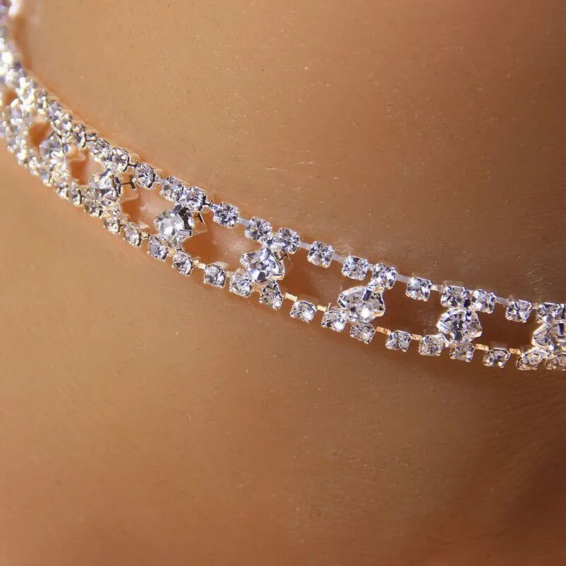 Anklets Real 925 Sterling Silver Prong Sätt tenniskedjan Anklet Zirconia Bröllopsmycken Beach Barefoot för Bridal305G