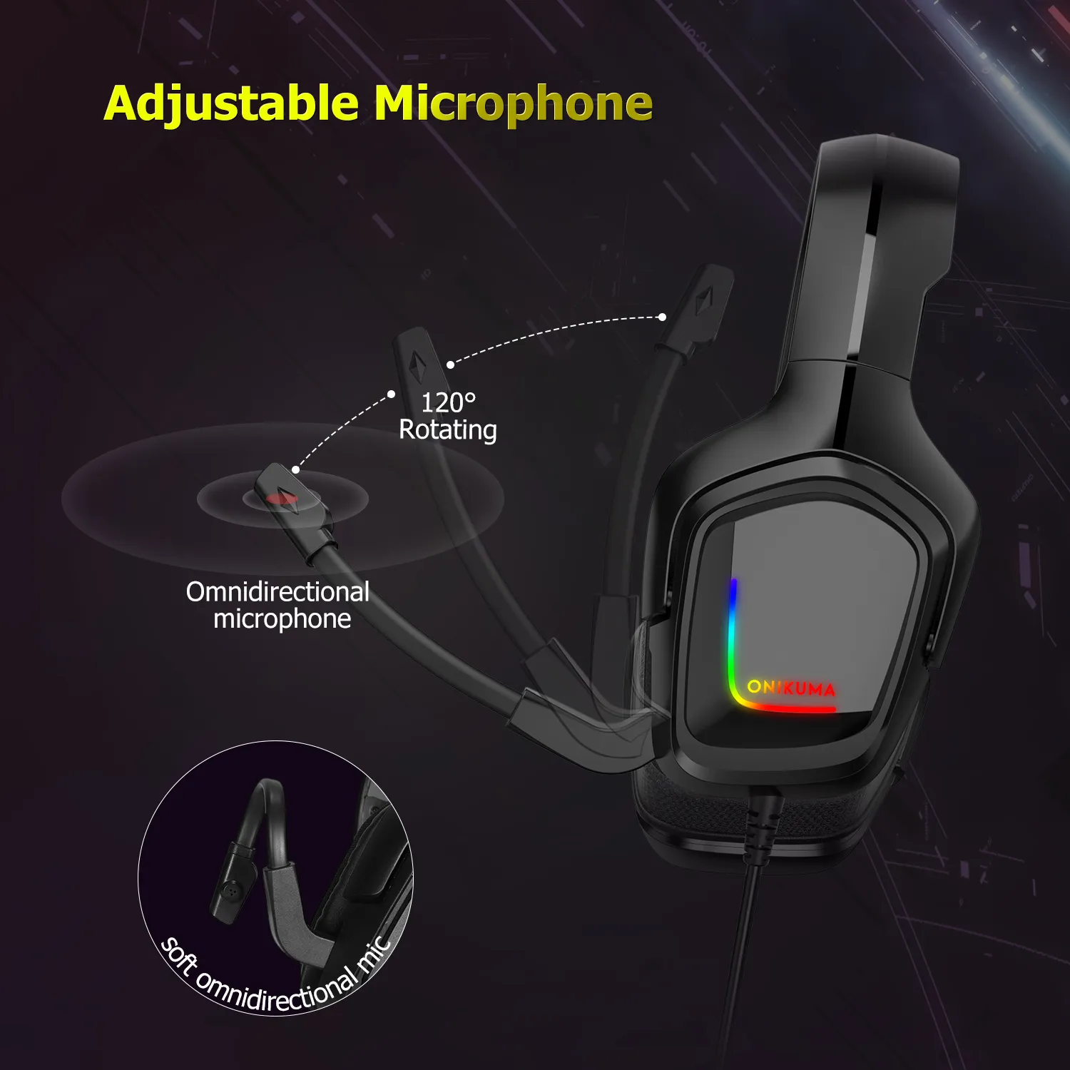 Наушники игровых наушников Onikuma K20 с микрофоном RGB Light Wired Headsets Shooth Отмена наушников для PS4 Xbox One Gamer Gamer