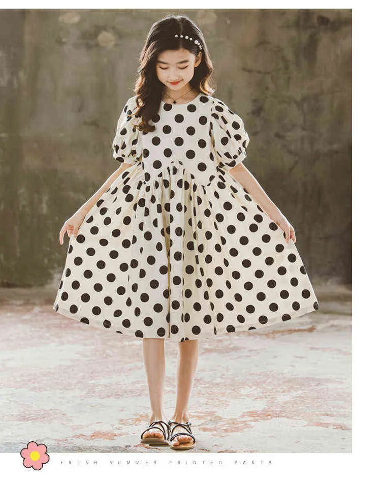 Girls Summer Midi Dress Cotton 2021 New Kids Dresses for Children Teen Dot Clothes Baby Princess Cute,6 To 16 Years,# 6215 G1129