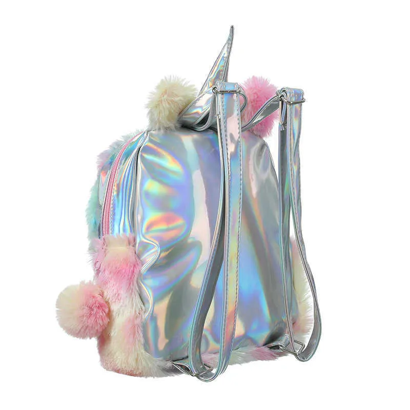 2020 nouveau dessin animé 3D licorne enfants sac en peluche et cuir PU enfant en bas âge rose sac à dos enfants sacs d'école pour filles Mochila Escolar X0529