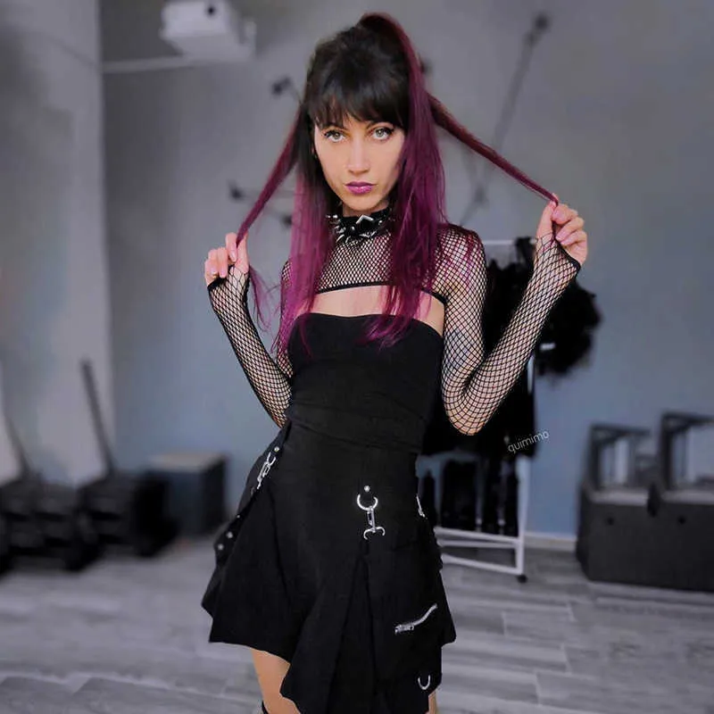 InsGoth Harajuku Punk Gothic Black High Waist Black Skirts Women Sexy Patchwork Bandage Mini Skirt Female Streetwear Summer Chie Y0824